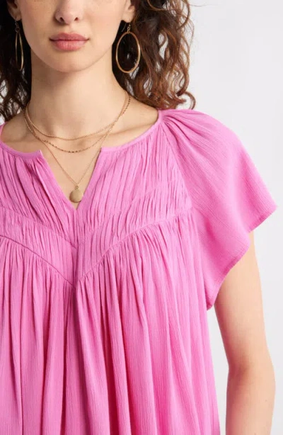 Treasure & Bond Shirred Raglan Sleeve Gauze Top In Pink