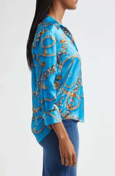 L Agence L'agence Dani Chain Print Three-quarter Sleeve Silk Button-up Shirt