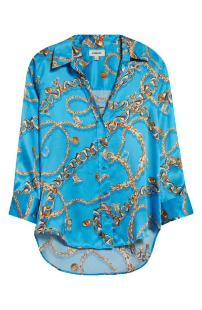 L Agence L'agence Dani Chain Print Three-quarter Sleeve Silk Button-up Shirt