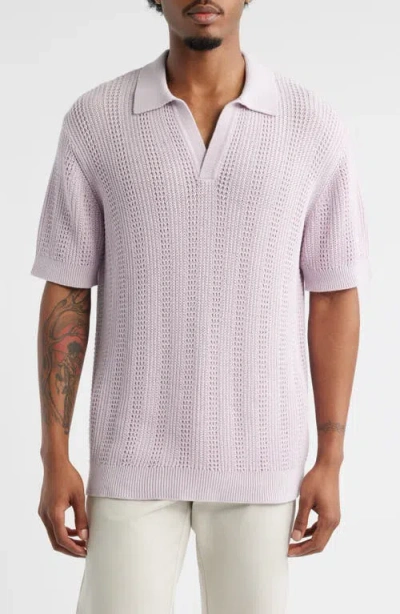 Open Edit Short Sleeve Polo Sweater In Pink