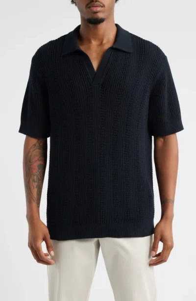 Open Edit Short Sleeve Polo Sweater In Blue