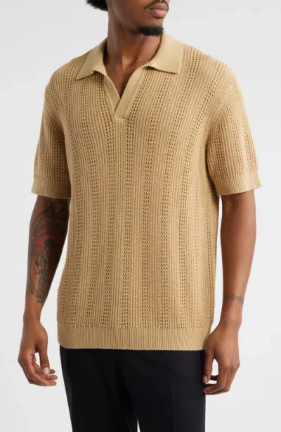 Open Edit Short Sleeve Polo Sweater In Brown
