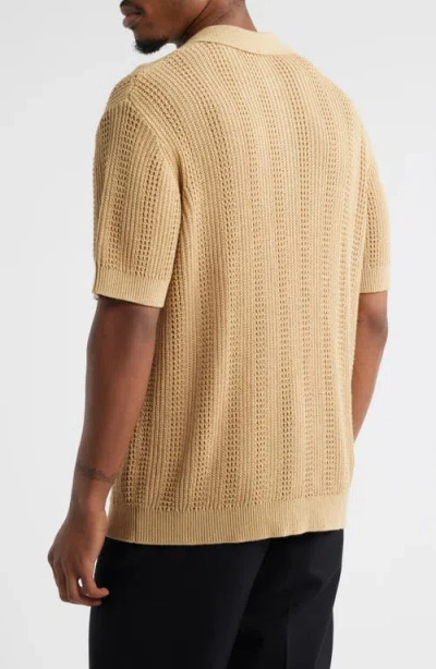 Open Edit Short Sleeve Polo Sweater In Brown