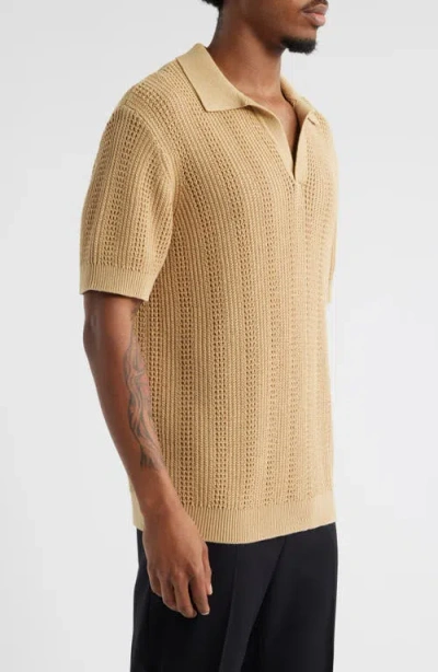 Open Edit Short Sleeve Polo Sweater In Brown