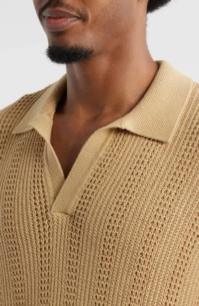Open Edit Short Sleeve Polo Sweater In Brown