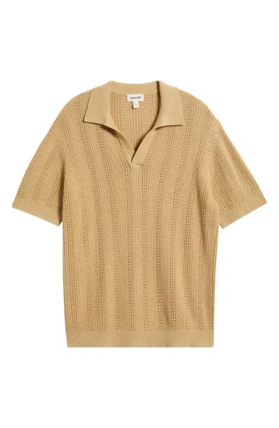 Open Edit Short Sleeve Polo Sweater In Brown