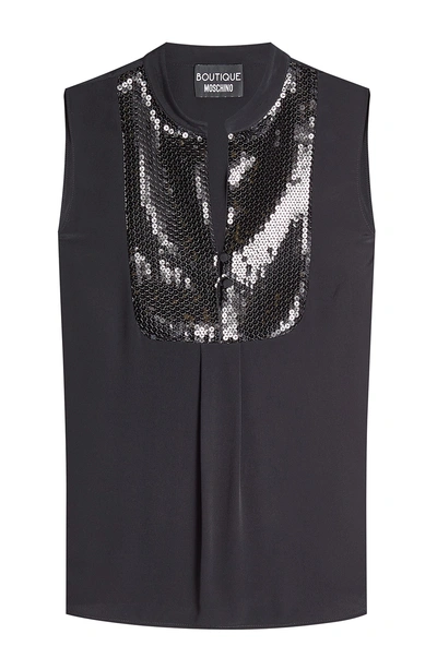 Boutique Moschino Sleeveless Shell With Sequins In Black
