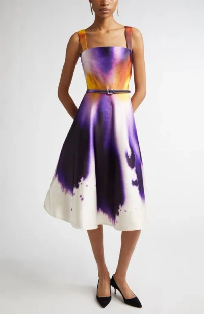 Oscar De La Renta Abstract Orchid Silk Satin Dress