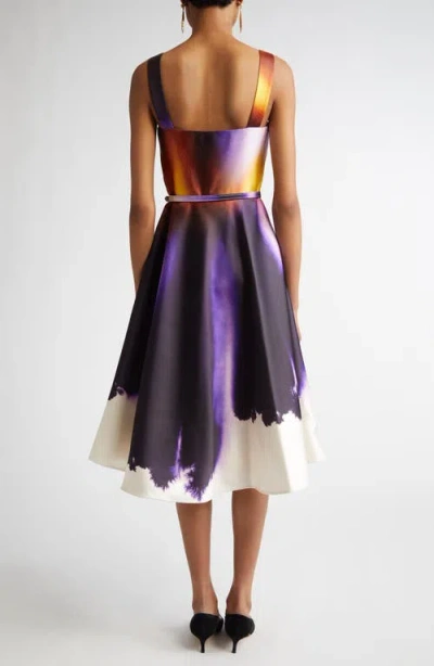 Oscar De La Renta Abstract Orchid Silk Satin Dress