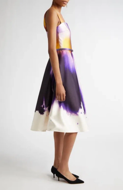 Oscar De La Renta Abstract Orchid Silk Satin Dress