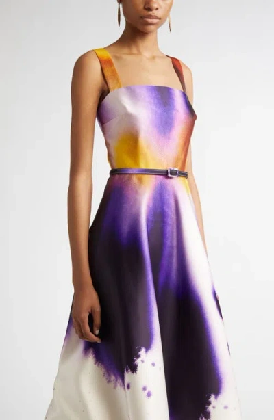 Oscar De La Renta Abstract Orchid Silk Satin Dress