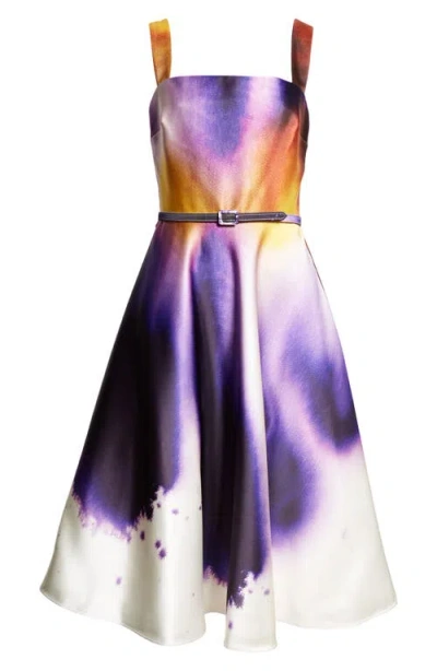 Oscar De La Renta Abstract Orchid Silk Satin Dress