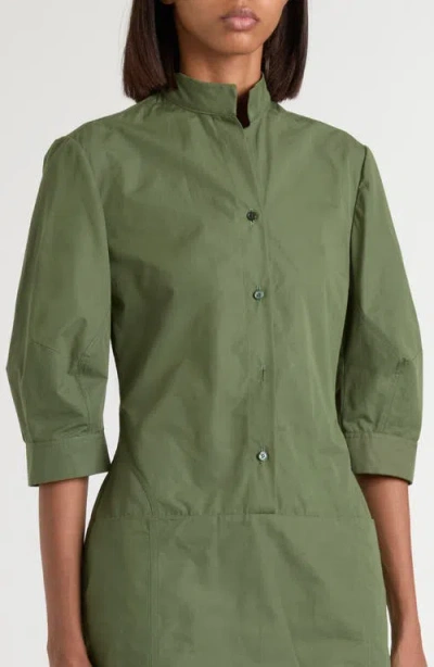 Alexander Mcqueen Mcqueen Day Button Front Cotton Poplin Minidress In Green