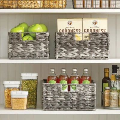 Mdesign Woven Farmhouse Pantry Food Storage Bin Basket Box, 6 Pack
