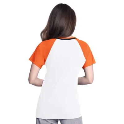 G-iii 4her By Carl Banks White/orange Baltimore Orioles Ball Park Raglan V-neck T-shirt