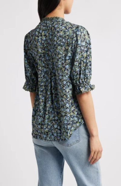 Wit & Wisdom Print Ruffle Eyelet Shirt