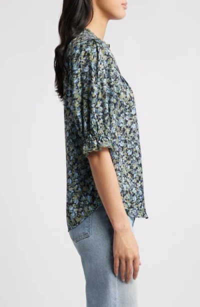 Wit & Wisdom Print Ruffle Eyelet Shirt