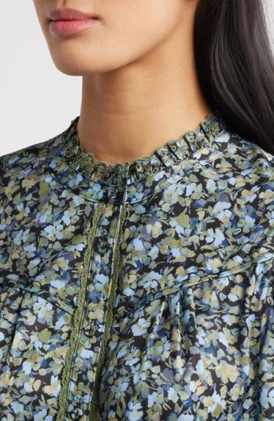 Wit & Wisdom Print Ruffle Eyelet Shirt