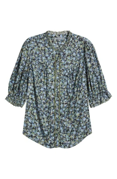 Wit & Wisdom Print Ruffle Eyelet Shirt