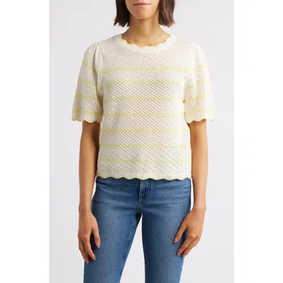 Wit & Wisdom Stripe Scallop Edge Short Sleeve Sweater In Green