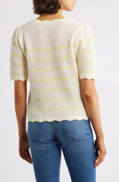 Wit & Wisdom Stripe Scallop Edge Short Sleeve Sweater In Green