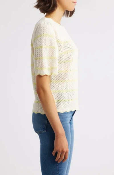 Wit & Wisdom Stripe Scallop Edge Short Sleeve Sweater In Green