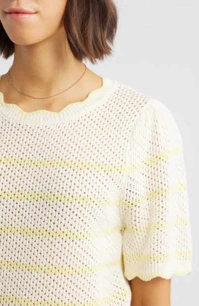 Wit & Wisdom Stripe Scallop Edge Short Sleeve Sweater In Green