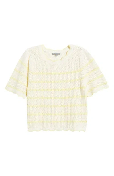 Wit & Wisdom Stripe Scallop Edge Short Sleeve Sweater In Green