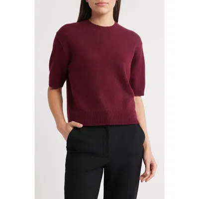 Theory Short Sleeve Crop Wool & Cashmere Sweater In Red