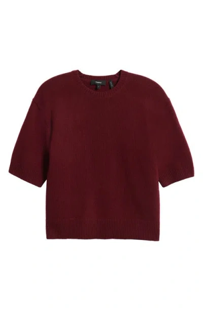 Theory Short Sleeve Crop Wool & Cashmere Sweater In Red