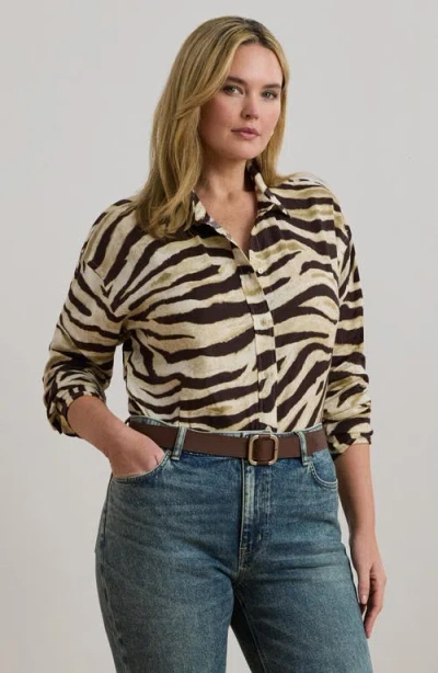 Ralph Lauren Plus Size Relaxed-fit Zebra-print Linen Shirt