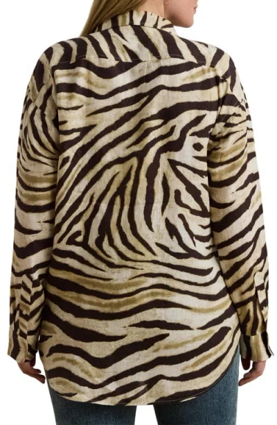 Ralph Lauren Plus Size Relaxed-fit Zebra-print Linen Shirt