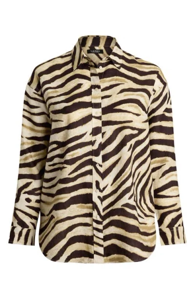 Ralph Lauren Plus Size Relaxed-fit Zebra-print Linen Shirt