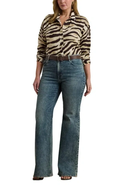Ralph Lauren Plus Size Relaxed-fit Zebra-print Linen Shirt