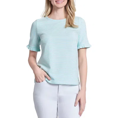 Jones New York Elbow Ruffle Sleeve Top In Blue