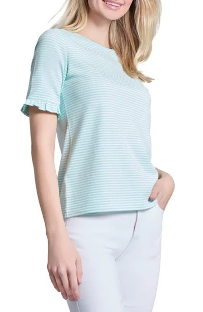 Jones New York Elbow Ruffle Sleeve Top In Blue