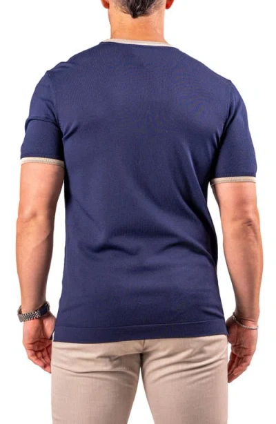 Maceoo Tipped Short Sleeve Sweater In Blue
