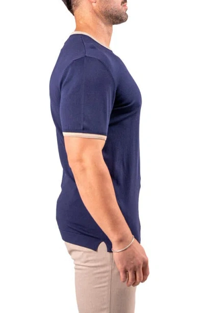 Maceoo Tipped Short Sleeve Sweater In Blue