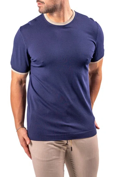 Maceoo Tipped Short Sleeve Sweater In Blue
