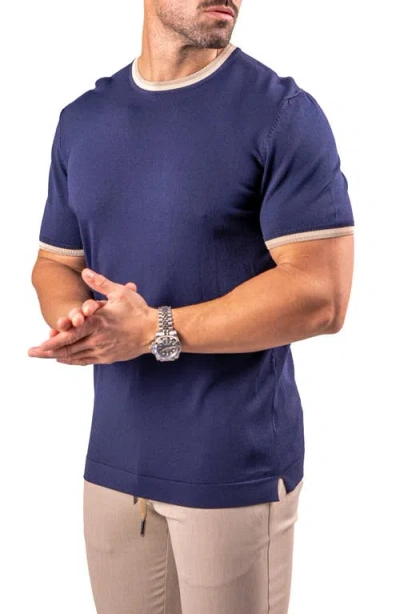 Maceoo Tipped Short Sleeve Sweater In Blue