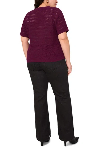 Vince Camuto Open Stitch Short Sleeve Crewneck Sweater In Purple