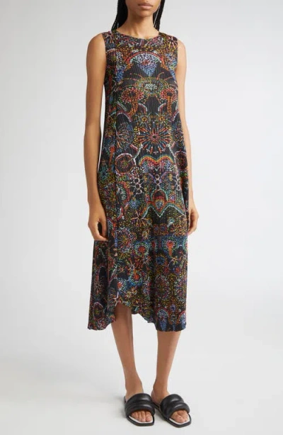 Issey Miyake Sleeveless Pleated Midi Dress In Multi
