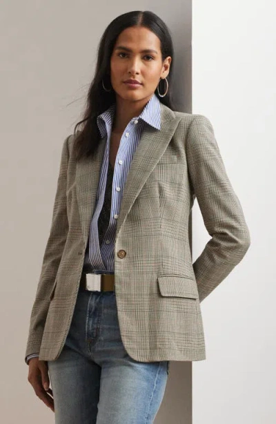 Ralph Lauren Lauren  Glen Plaid Cotton Blend Twill Blazer