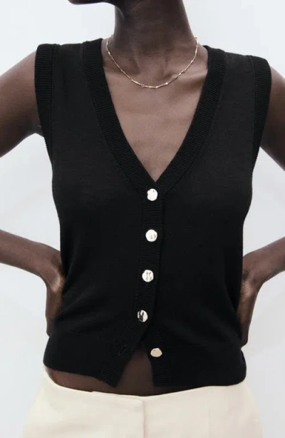 Mango Fine Knit Sweater Vest In Black