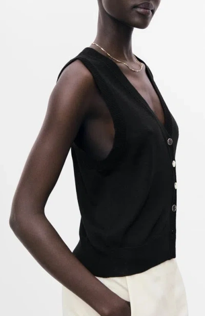 Mango Fine Knit Sweater Vest In Black