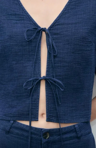 Mango Tie Front Denim Top