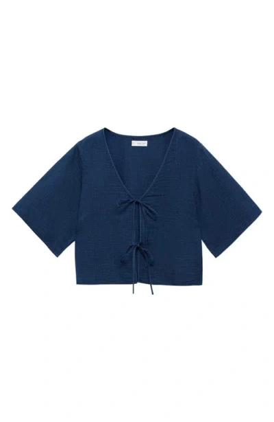 Mango Tie Front Denim Top