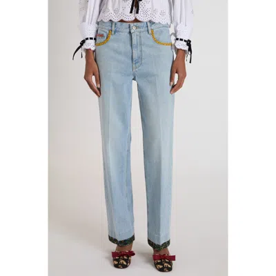 Valentino Garavani Contrast Border Straight Leg Jeans In Blue