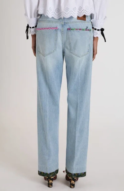 Valentino Garavani Contrast Border Straight Leg Jeans In Blue