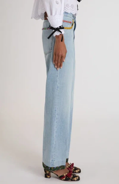 Valentino Garavani Contrast Border Straight Leg Jeans In Blue